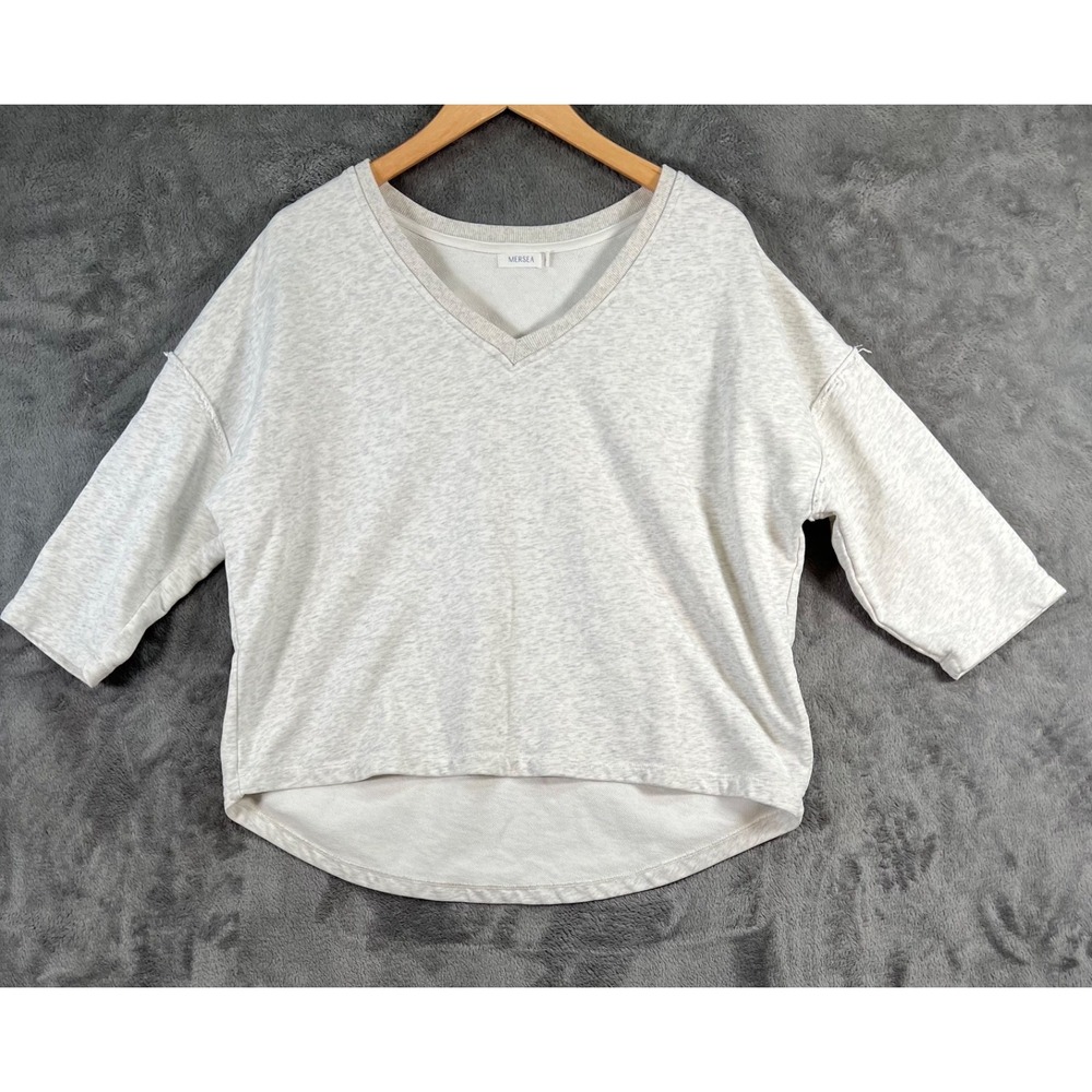 Mersea Frenchie Sweatshirt Gray Oversized OS V Neck 3/4 Sleeve Sporty Lounge